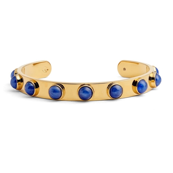kate spade Jewelry - kate spade Gold Tone Tag Along Cuff Bracelet With Blue Inset Round Stones NWT